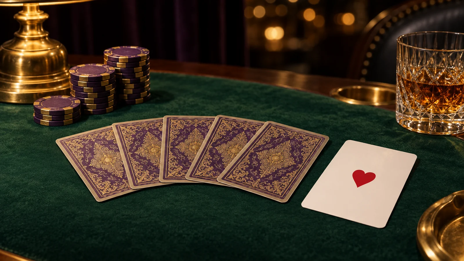 Green felt card table, the setting for this closer look at Here2Win Casino's licensing details